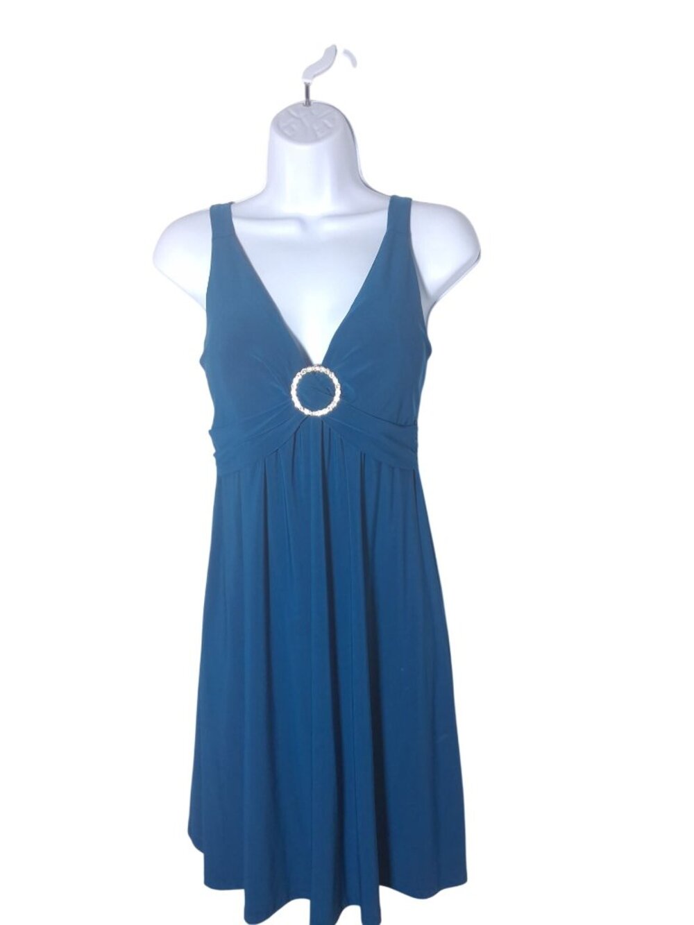 American City Wear Sleeveless Teal Dress With Rhinestone Embellishment Womens Si